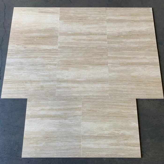 ivory 18x18 vein cut honed travertine