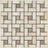 Ivory Travertine 1x2 Tumbled Large Pinwheel Mosaic Tile w/ Noce Dots - TILE & MOSAIC DEPOT