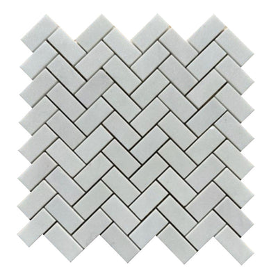 Mont Blanc Serena White Marble 1x2 Herringbone Honed Mosaic Tile - TILE & MOSAIC DEPOT