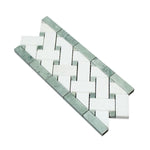 Thassos White Marble Honed Basketweave Border Ming Green Dots - TILE & MOSAIC DEPOT