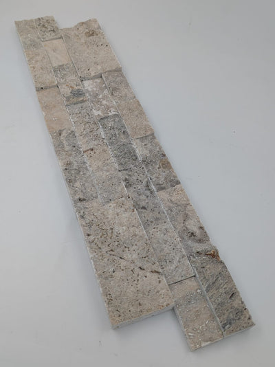 Silver Travertine 6x24 Split Face & Honed Design Stacked Stone Ledger Panel (Clearance) - TILE & MOSAIC DEPOT