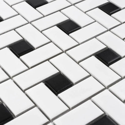 Cc Mosaics 12x12 Pinwheel White/Black Dot Glazed Porcelain Mosaic Tile - TILE & MOSAIC DEPOT