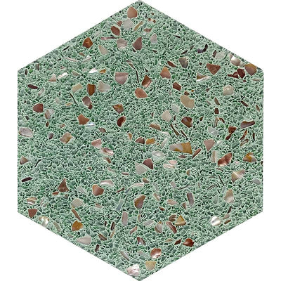 Aquaterra Green Hexagon Shell Terrazzo Tile - TILE & MOSAIC DEPOT