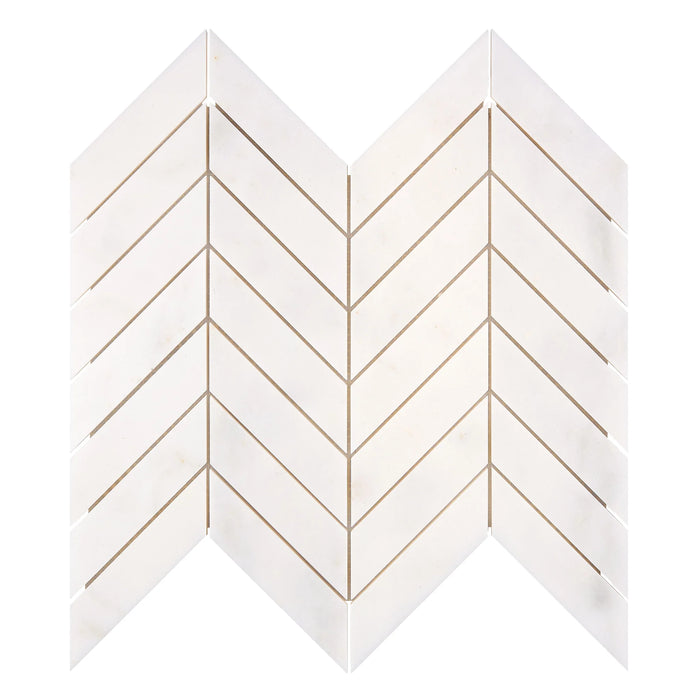 Afyon White Marble 1x4 Chevron Polished Mosaic Tile - TILE & MOSAIC DEPOT