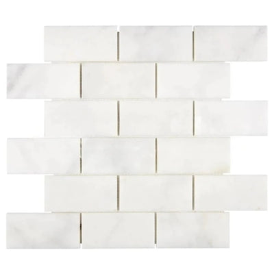 Afyon White Marble 2x4 Polished Brick Mosaic Tile - TILE & MOSAIC DEPOT