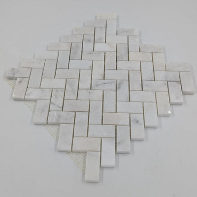 Bianco Caldo Mugla White 1x2 Herringbone Polished Mosaic Tile - TILE & MOSAIC DEPOT