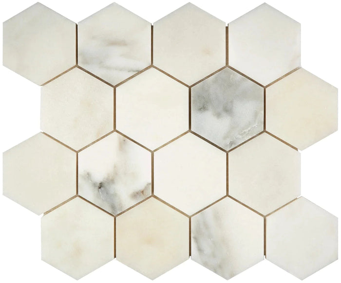 Calacatta Oliva Marble 3x3 Hexagon Polished Mosaic Tile - TILE & MOSAIC DEPOT