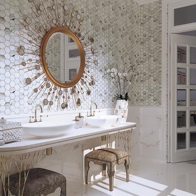 CLOUD 9 SILVER WHITE HEX glass Mosaic Tile - TILE & MOSAIC DEPOT