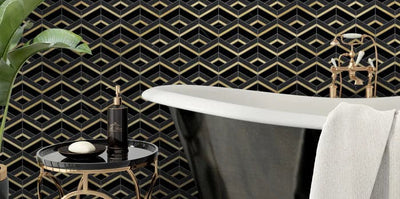 Nero Marquina Wave With Brass Black Mosaic Tile - TILE & MOSAIC DEPOT