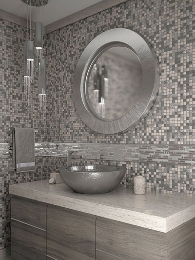 CRYSTAL SPRINGS BLAZE PLATINUM Glass and Stone Mosaic Tile - TILE & MOSAIC DEPOT