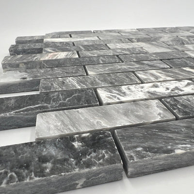 Bardiglio Grey Marble 1x3 Brick Polished Mosaic Tile - TILE & MOSAIC DEPOT