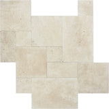 Ivory Travertine Brushed and Chiseled Versailles Pattern Tile - TILE & MOSAIC DEPOT