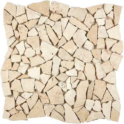 Ivory Travertine Flat Pebble / Paledian (Random Broken) Mosaic Tile - TILE & MOSAIC DEPOT