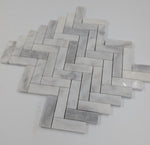 Bianco Caldo Mugla White 1x4 Herringbone Polished Mosaic Tile - TILE & MOSAIC DEPOT