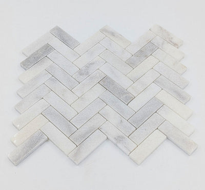 Bianco Caldo Mugla White 1x4 Herringbone Polished Mosaic Tile - TILE & MOSAIC DEPOT