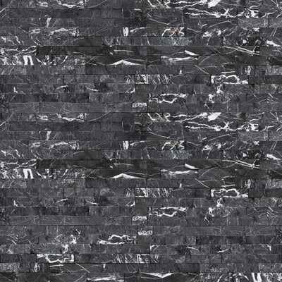 Nero Marquina Marble 6x24 Split Face Stacked Stone Ledger Panel - TILE & MOSAIC DEPOT