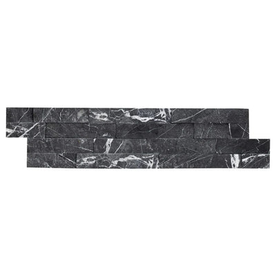 Nero Marquina Marble 6x24 Split Face Stacked Stone Ledger Panel