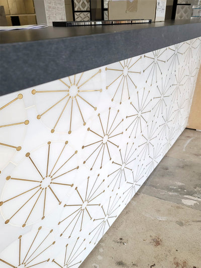 ROCKEFELLER White Sunburst Eastern White, Brass Mosaic Tile - TILE & MOSAIC DEPOT