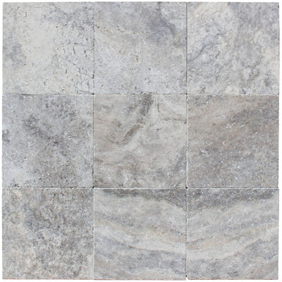 Silver Travertine 12x12 Unfilled and Tumbled Tile - TILE & MOSAIC DEPOT