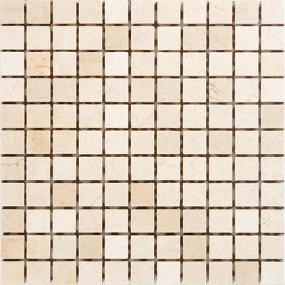 Botticino Beige Marble 1x1 Tumbled Mosaic Tile - TILE AND MOSAIC DEPOT