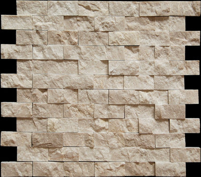 Botticino Beige Marble 1x2 Split Face Mosaic Tile - TILE & MOSAIC DEPOT