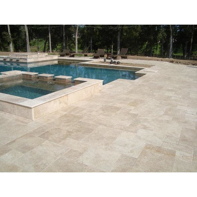 Ivory Travertine Tumbled 3cm Paver Pattern - TILE & MOSAIC DEPOT