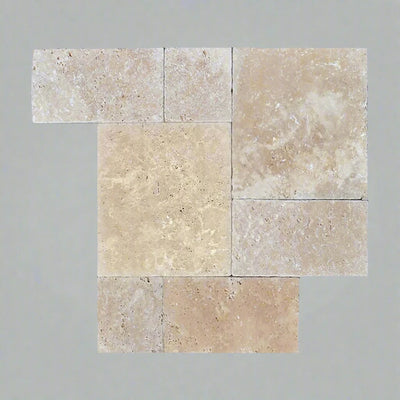 Ivory Travertine Tumbled 3cm Paver Roman Pattern