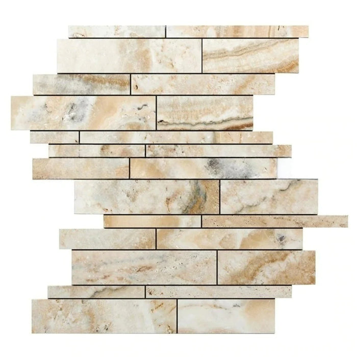 Latravonya Split Faced Travertine Random Strip Mosaic Tile - TILE & MOSAIC DEPOT