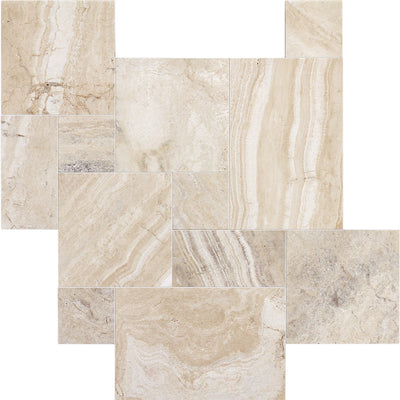 Malibu (Cream Silver) Travertine 3cm Paver Tumbled Versailles Pattern - TILE & MOSAIC DEPOT