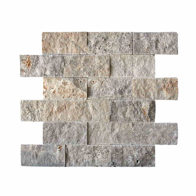 Silver Travertine 2x4 Split Face Mosaic Tile - TILE & MOSAIC DEPOT