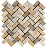 Mixed Travertine 1x2 Herringbone Tumbled Mosaic Tile - TILE AND MOSAIC DEPOT