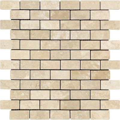 1 x 2 Tumbled Durango Travertine Brick Mosaic Tile.