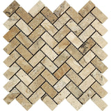 1 x 2 Tumbled Philadelphia Travertine Herringbone Mosaic Tile.