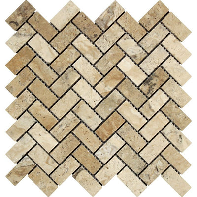 1 x 2 Tumbled Philadelphia Travertine Herringbone Mosaic Tile.