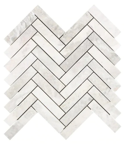 1x4 Bianco Congelato Dolomite Herringbone Mosaic -TILE AND MOSAIC DEPOT