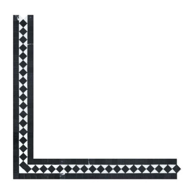 2 x 12 Honed Thassos White Marble BIAS Border w/ Black Dots