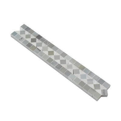 2 x 12 Polished Bianco Carrara Marble BIAS Border w/ Blue-Gray Dots.