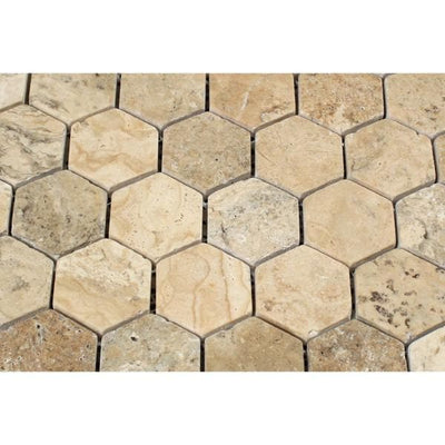 2 x 2 Tumbled Philadelphia Travertine Hexagon Mosaic Tile