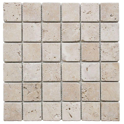 Ivory Travertine 2x2 Tumbled Mosaic Tile - TILE AND MOSAIC DEPOT