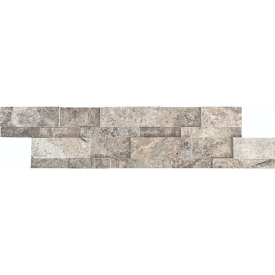 Silver Travertine 6x24 3D Split Face Stacked Stone Ledger Panel.