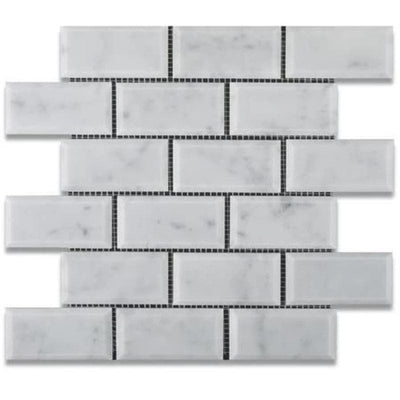 White Carrara Marble 2x4 Deep Beveled Honed Mosaic Tile - TILE AND MOSAIC DEPOT