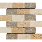 Mixed Travertine 2x4 Tumbled Mosaic Tile - TILE AND MOSAIC DEPOT