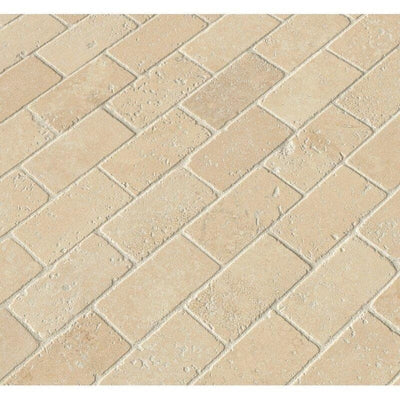 Ivory Travertine 2x4 Tumbled Mosaic Tile - TILE AND MOSAIC DEPOT