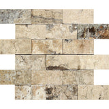 2 x 4 Split-faced Philadelphia Travertine Brick Mosaic Tile.