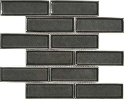 Black Slate 2x6 Beveled Brick Porcelain Mosaic Tile - TILE & MOSAIC DEPOT