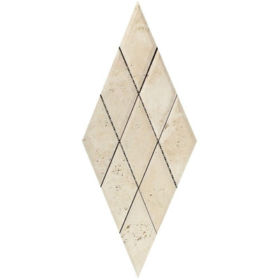 3 x 6 Honed Ivory Travertine Deep-Beveled Diamond Mosaic Tile.