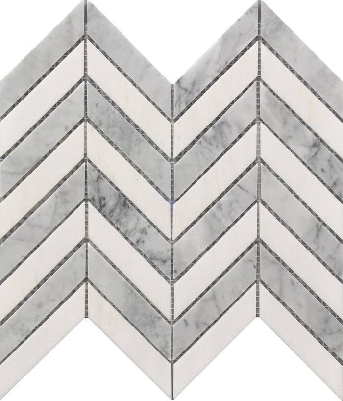 ROCKART CHEVRON WH & GR MARBLE MOS 11X12.