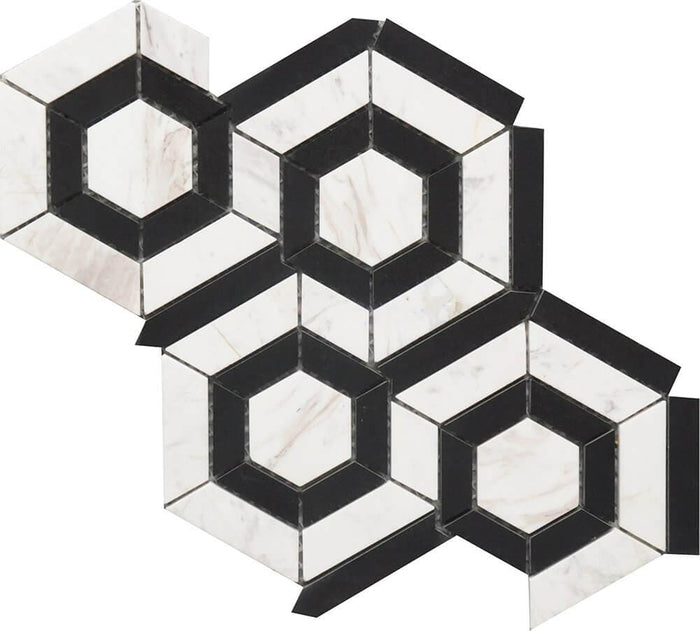 ROCKART BW HEXAGON MARBLE MOS 9X12.