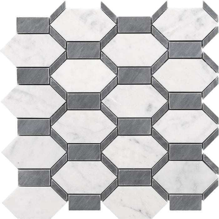 Bardiglio Carrara Marble Geo Special Design Mosaic Tile - TILE AND MOSAIC DEPOT