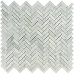 White Carrara Marble 1x3 Herringbone Polished Mosaic Tile - TILE AND MOSAIC DEPOT